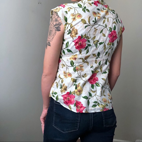 LOFT White Floral Button Up Top Size 8 - Picture 5 of 8